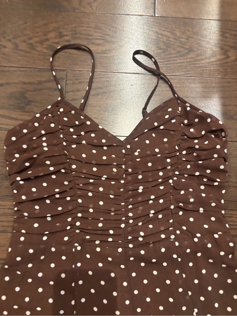 Mango Brown Polka Dot Spaghetti Strap Midi Dress - Picture 3 of 4